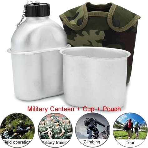 Military Canteen Stainless Steel Cup Mug Pouch Nylon Cover Sets Camping