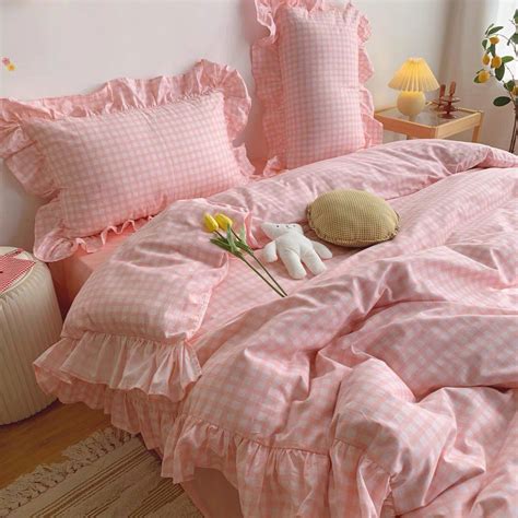 Cherry Plaid Bedding Set Room Inspiration Bedroom Pastel Room Small