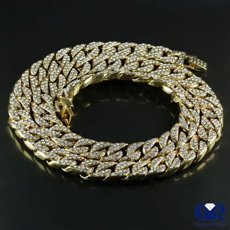 Mens Diamond Cuban Link Chain Necklace 30 Inch In 14k Yellow Gold 15 Mm