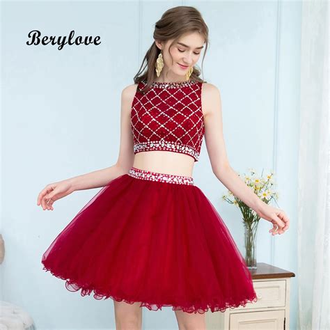 Buy Short Dark Red Homecoming Dresses Two Piece Mini