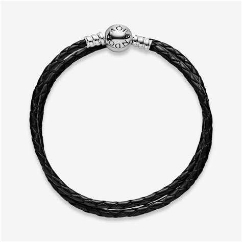 Pandora Moments Double Black Leather Bracelet Pandora Uk