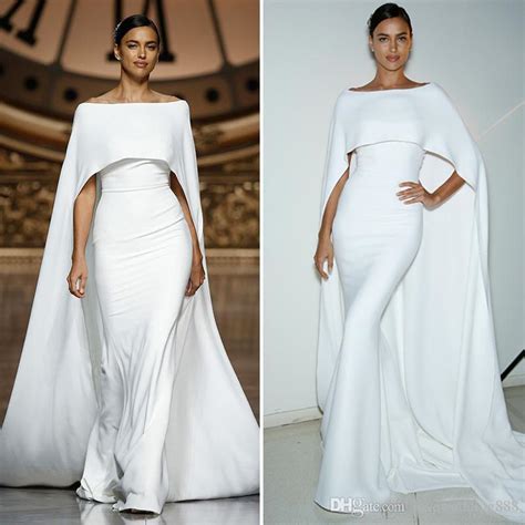 Simple Elegant White Mermaid Evening Dresses With Cape Long Satin Womens Pageant 2018 Formal