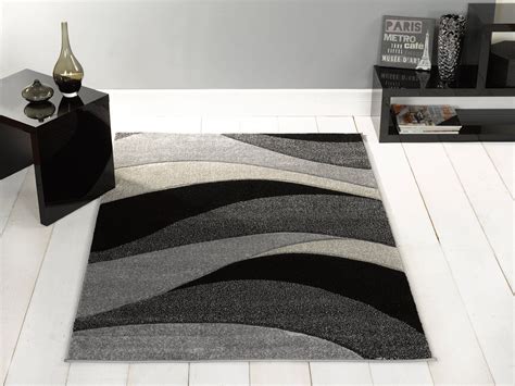 Large Contemporary Waves Design Black Grey Area Rug In 120 X 170 Cm 4