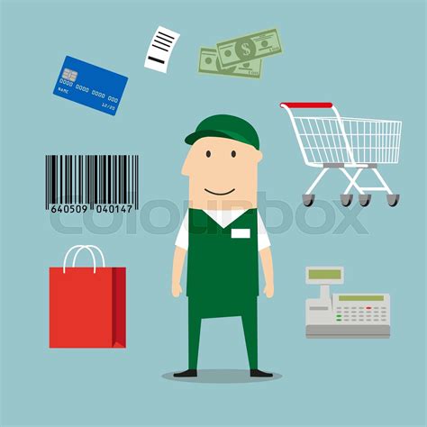 Seller Man And Retail Industry Icons Stock Vector Colourbox