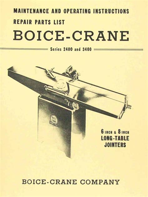 BOICE CRANE 2400 3400 6 8 Inch Jointer Instructions And Parts