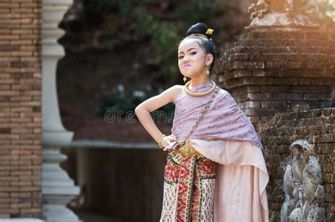 closeup shot of bad mood thai girl wearing thai traditional clothing stock image image of folk