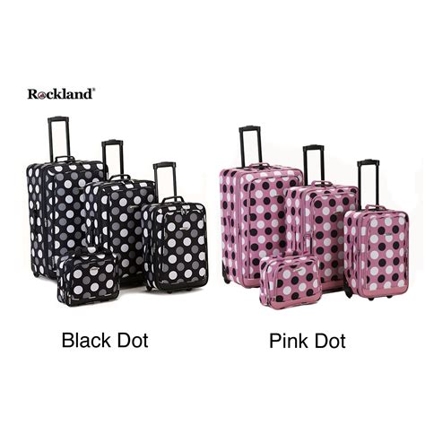 Rockland Luggage Polka Dot Expandable 4 Piece Luggage Set Navy Guess