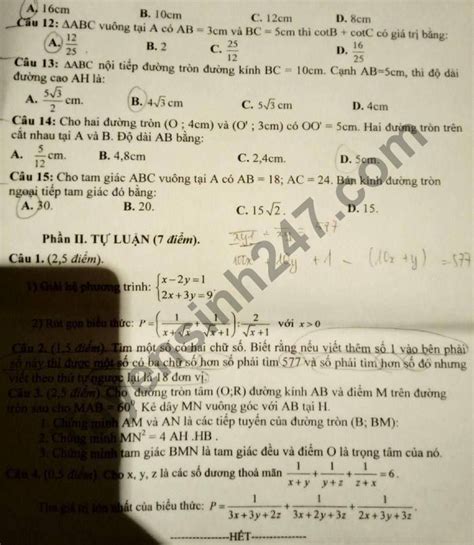 Đề thi vào lớp 10 môn toán chuyên sư phạm năm 2016. Đề thi thử vào lớp 10 năm 2021 TH&THCS Đồng Tân môn Toán lần 2