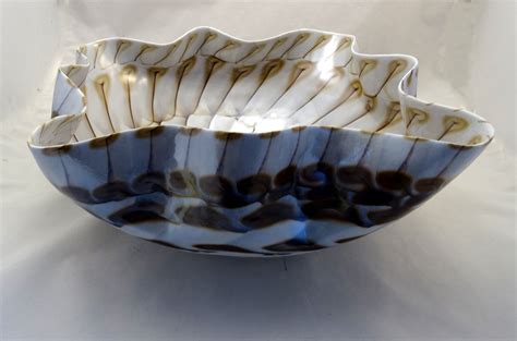 Large Ivory And Light Brown Murano Glass Centerpiece Bowl Murano