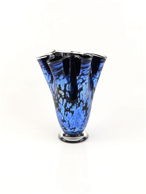 Hand Blown Art Glass Vase In Iridescent Silver Blue Etsy Glass Art Glass Vase Vase