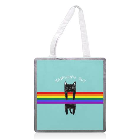 Black Cat Hanging Out Cute Black Cat Hanging On A Rainbow Printed