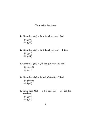 Composite Functions Worksheet With Answers