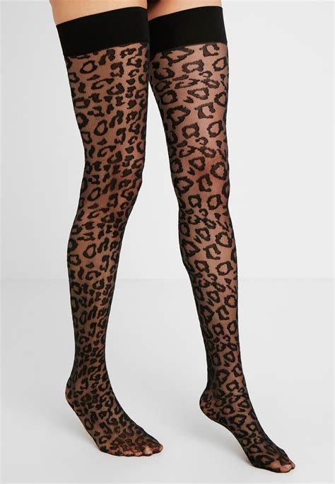 playful promises leopard stockings over the knee socks black zalando ie