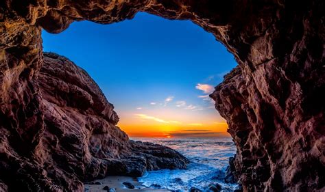 Ocean View From Inside Beach Cave Hd Wallpaper Background Image My