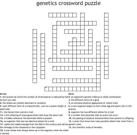Genetics and inheritance word search puzzle games details: Genetics Vocabulary Crossword - WordMint