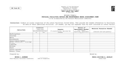 Brigada Eskwela Form Xlsx Document