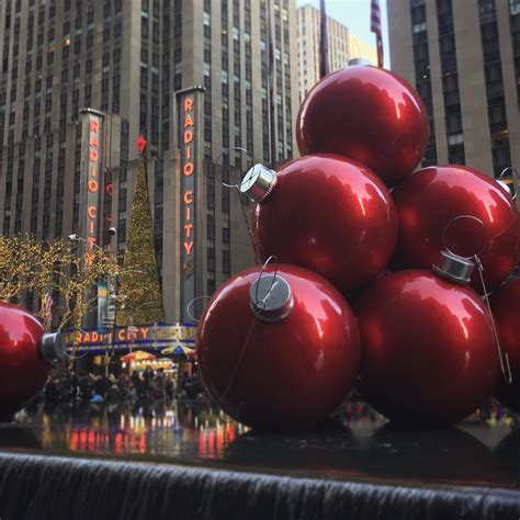 Festive Christmas Decorations In Front Of Radio City Music Hall In New