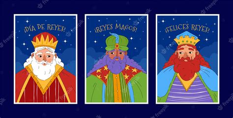 Premium Vector Flat Reyes Magos Greeting Cards Collection