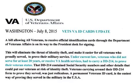 The veteran id card will be an official form of documentation for veterans, making it easierto access healthcare and housing support. Veterans ID Cards-Burials-Priority Groups