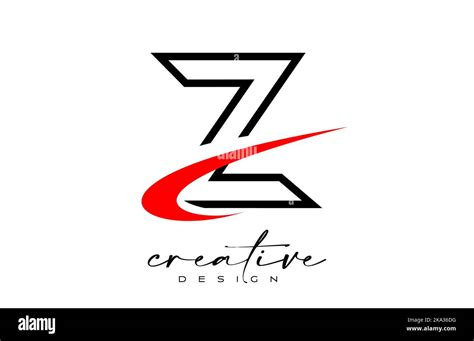 Outline Z Letter Logo Design With Creative Red Swoosh Letter Z Initial