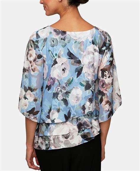 Alex Evenings Floral Asymmetrical Tiered Blouse Macys