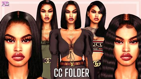 Urban Black Girl Cc Folder And Sim Download Hair Edges Lv More Sims 4 Lookbook Youtube