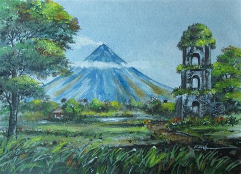 Mt Mayon Volcano Painting By Rene Salalac