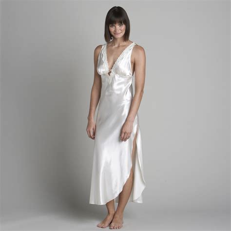 Floras Follies Lace Trimmed Long Satin Nightgown