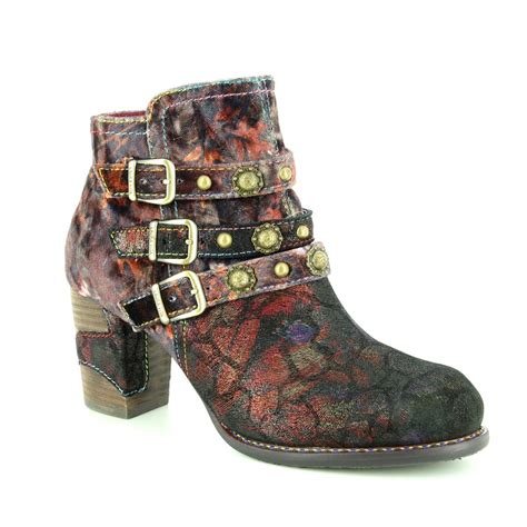 Laura Vita Anna 128 8501 81 Wine Floral Ankle Boots