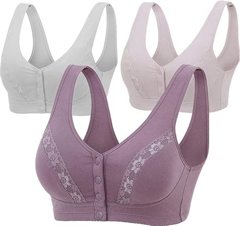 Womens Button Front Closure Plus Size Comfortable Bra Wireless Cotton Everyday Soft Cup No