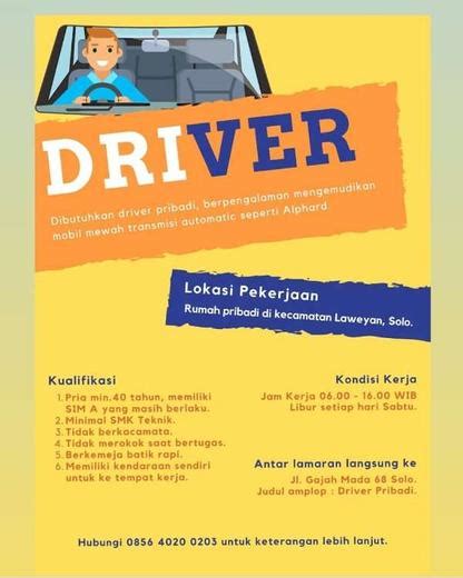 Lowongan driver untuk langsung penempatan dalam minggu ini di butuhkan untuk sim a/b1/b2 aktif untuk pengiriman barang dan dokumen wilayah jabo. Loker Driver Bank Di Solo / DIBUTUHKAN 300 KURIR DAN 100 DRIVER !!! AREA JAKARTA ... : Lowongan ...