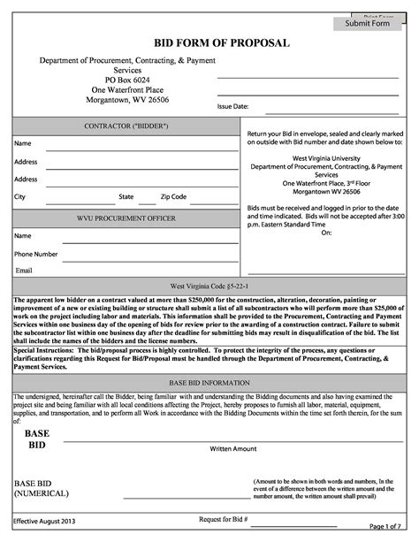 Free Printable Contractor Bid Forms How To Write A Bid Proposal