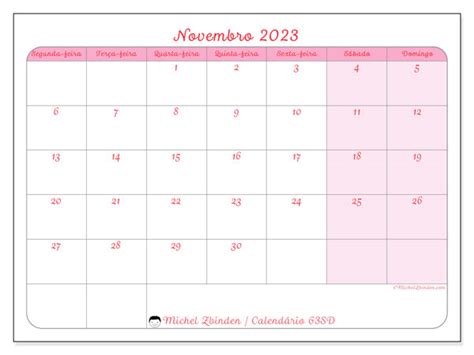 Calendário De Novembro De 2023 Para Imprimir “772sd” Michel Zbinden Br