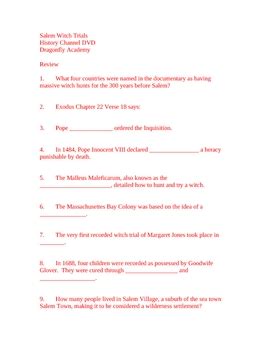 Thirty were found guilty, nineteen of whom were executed by hanging (fourteen women and five men). Documentary Salem Witch Trials Worksheet Answers - Worksheet List