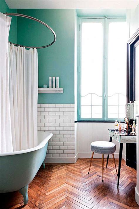 The colour combines blue and green. 10 Beautiful Bathrooms - The Crafted Life