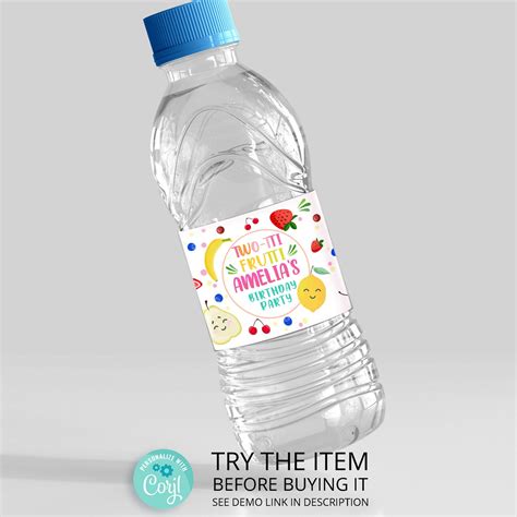 Water Bottle Label Twotti Frutti Birthday Tutti Frutti Party Etsy