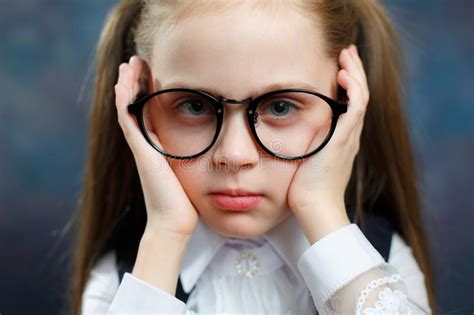 Portrait Of Serious Pensive Schoolgirl In Glasses Stock Image Image