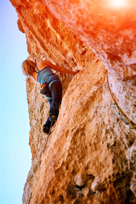 Female Rock Climber Stock Image Image Of People Active 64573797
