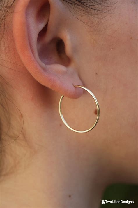 Thin Gold Hoop Earrings Small 24mm Hoop 14k Gold Filled Etsy Hoop
