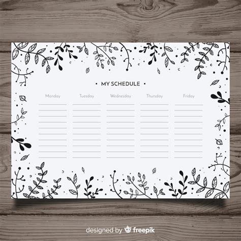Premium Vector Lovely Hand Drawn Weekly Schedule Template