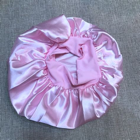 Custom Light Pink Silk Bonnet With Elastic Band