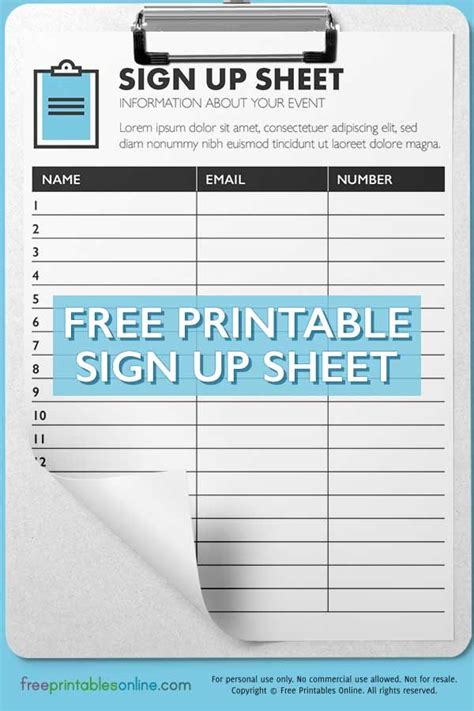 Printable Sign Up Sheet Free Printables Online Printables