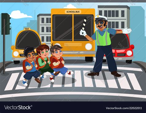 Children Crossing Street Royalty Free Vector Image
