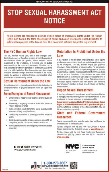 2022 New York City Sexual Harassment Act Notice Labor Law Poster
