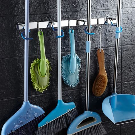 Hang Wall Mounted Mop Holder Brush Broom Hanger Storages Rack Organizer