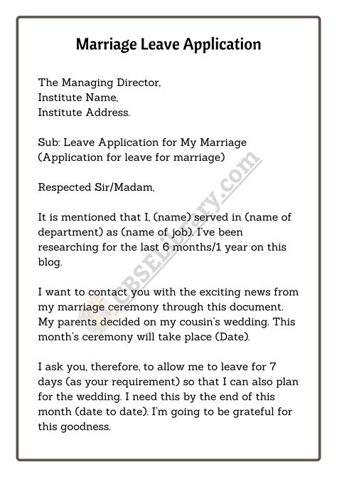 Leave Application For Marriage Sample Letter For How To Write A