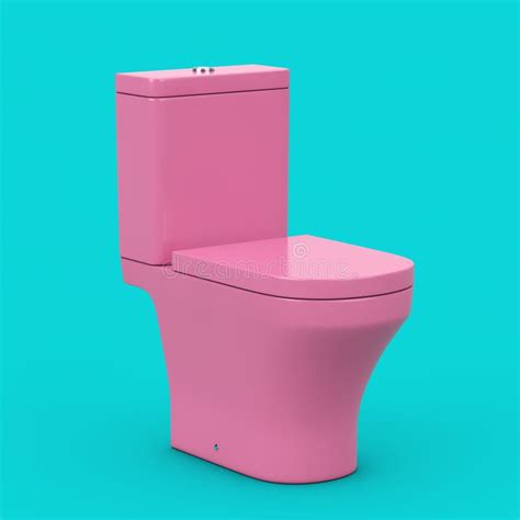 Modern Pink Ceramic Toilet Bowl In Duotone Style D Rendering Stock Illustration Illustration