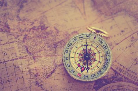 Old Vintage Retro Golden Compass On Ancient Map Stock Photo Image Of
