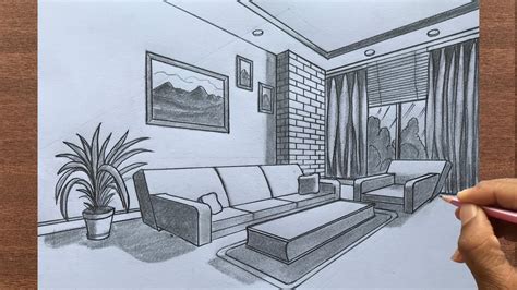 How To Draw A Living Room In 2 Point Perspective Youtube