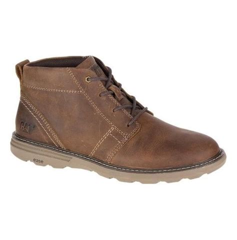 Caterpillar Mens Trey Dark Beige Leather Wide Fit Casual Lace Up Boots